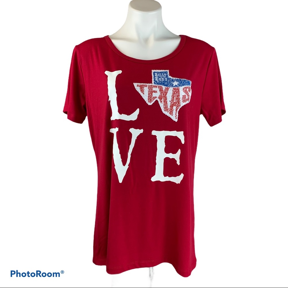 New BILLY BOB’S Texas Love Sequin Tee T-Shirt XL Bling